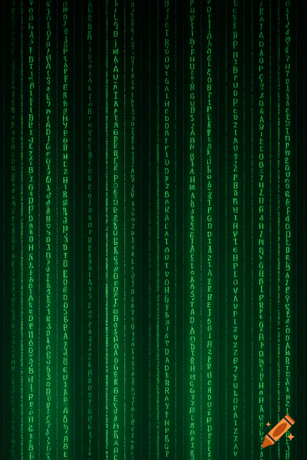 Falling green computer code characters on a dark background, in the style of the Matrix.
