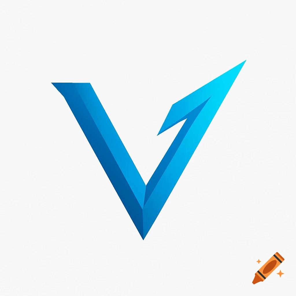 A cyan blue 3D stylized letter V logo on a white background.