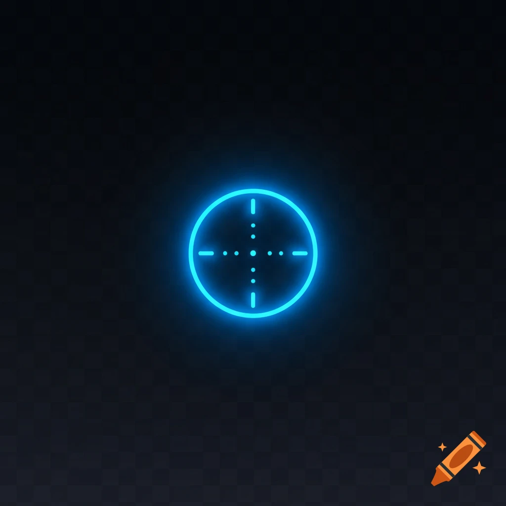 A small, glowing blue neon circular crosshair on a dark, transparent background.