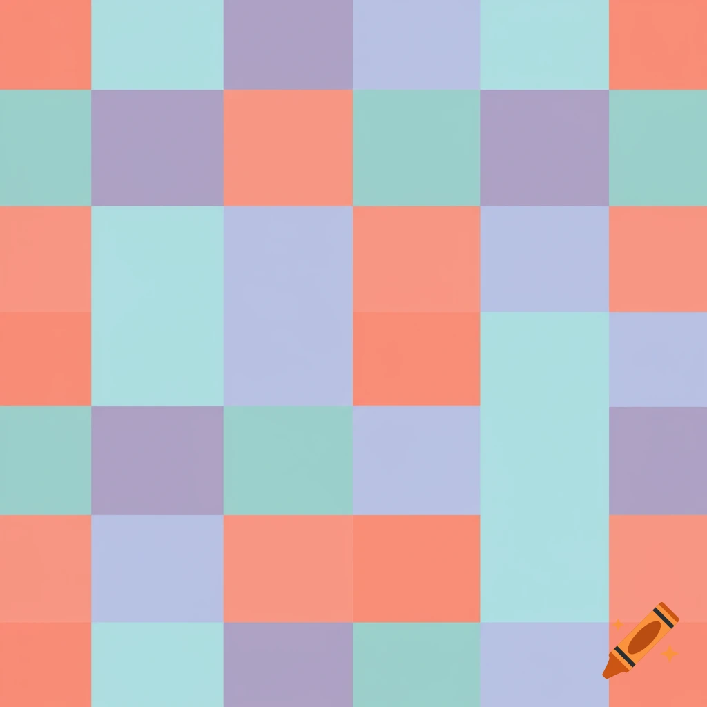 A checkered pattern of pastel orange, mint green, and light purple squares.