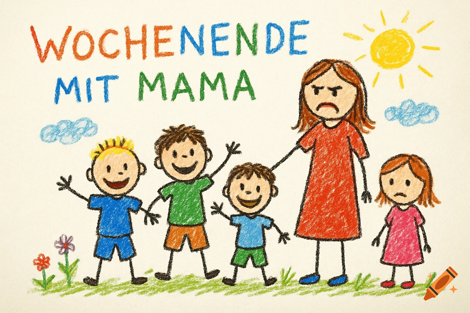 Fröhliche Comic Familie created on Craiyon, image size:1536x1024