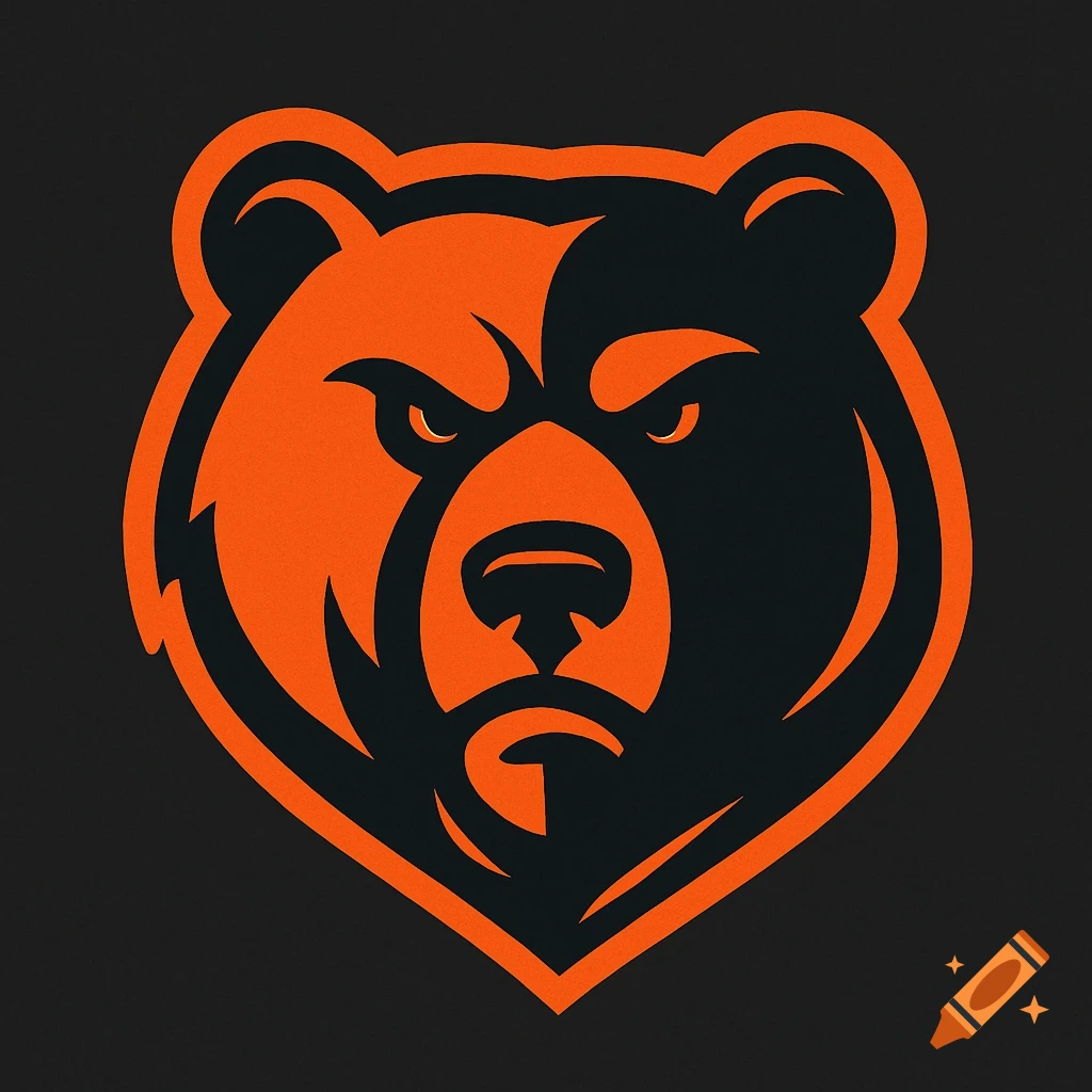 A stylized bear head logo in orange and black, resembling a sports team mascot.