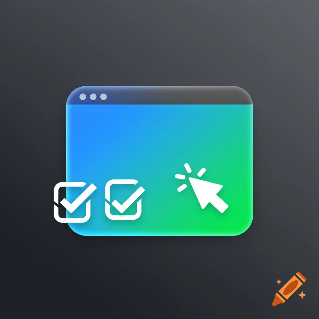 An icon of a stylized computer window with a blue and green gradient, showing a white mouse cursor clicking and two white checkbox icons.