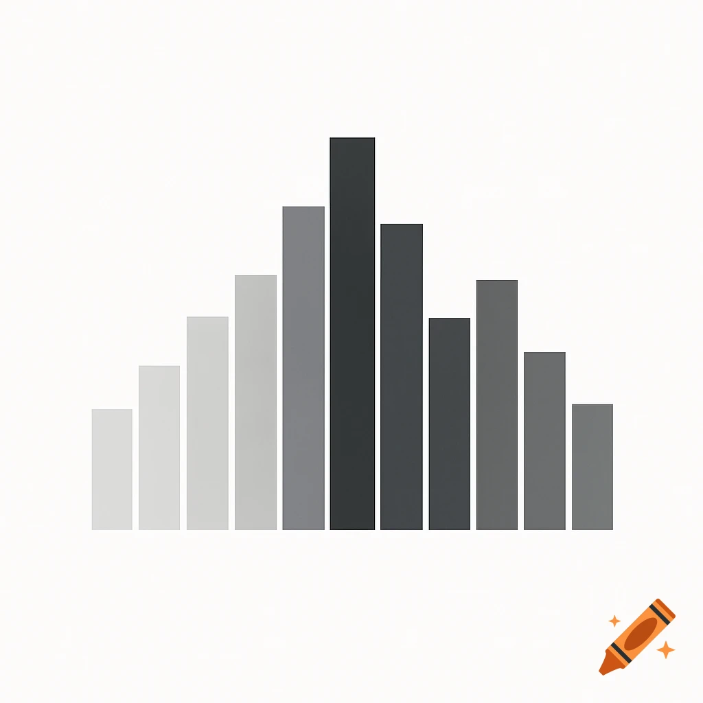 Monochrome histogram with vertical bars in shades of gray on a white background.