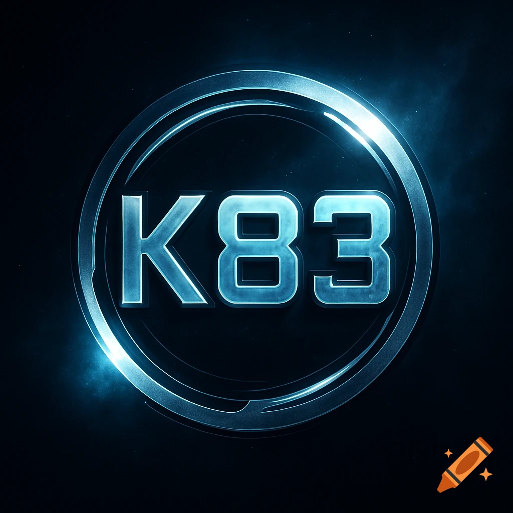 A metallic, glowing blue sci-fi logo with 'K83' inscribed inside a double circular frame on a dark, smoky background.