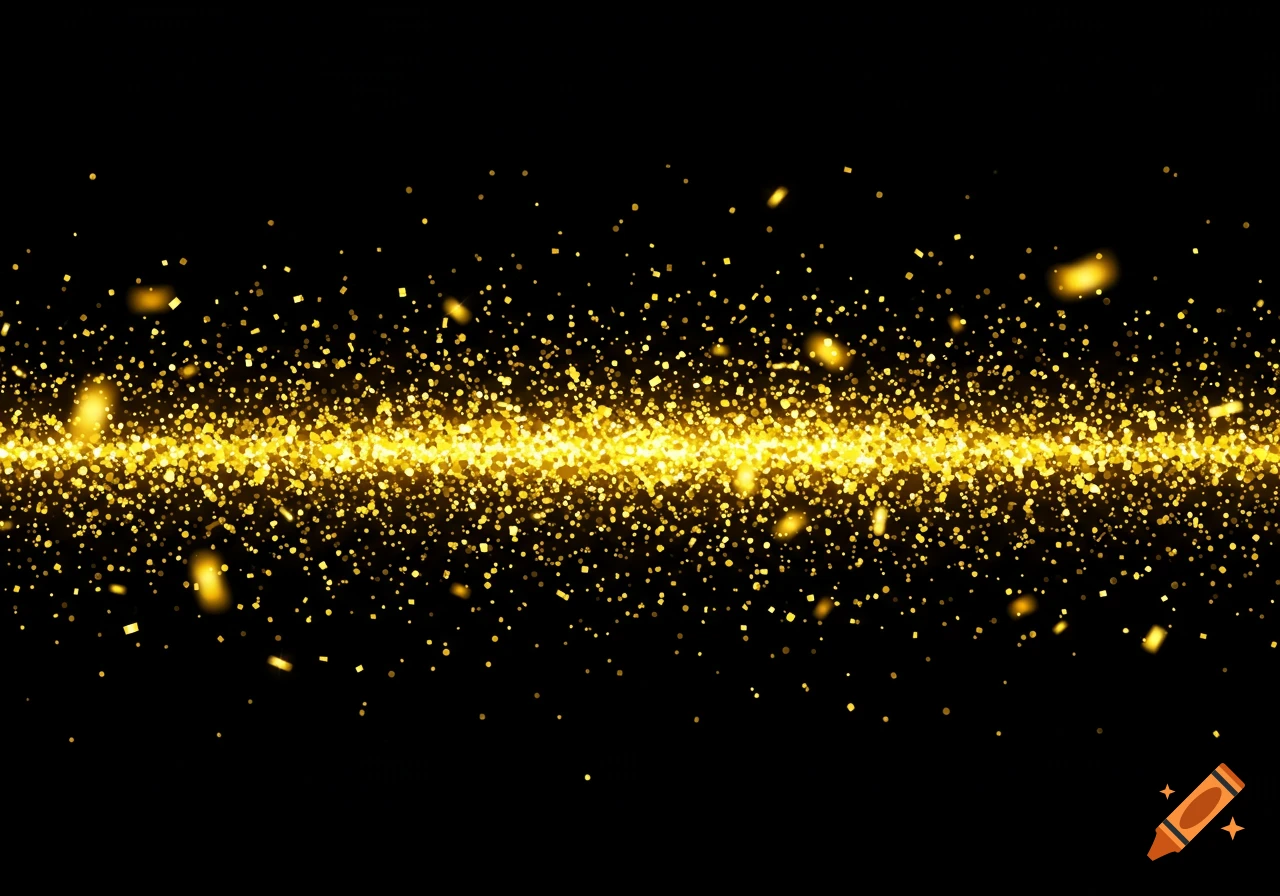 A horizontal band of golden glitter and sparkling particles on a black background.