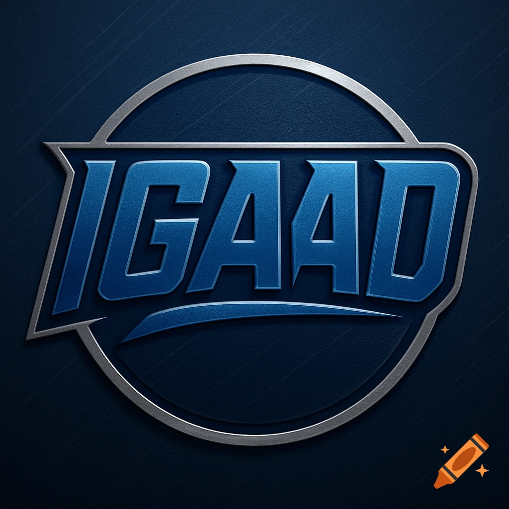 A blue and silver sports team logo with the word 'IGAAD' in bold, metallic letters.