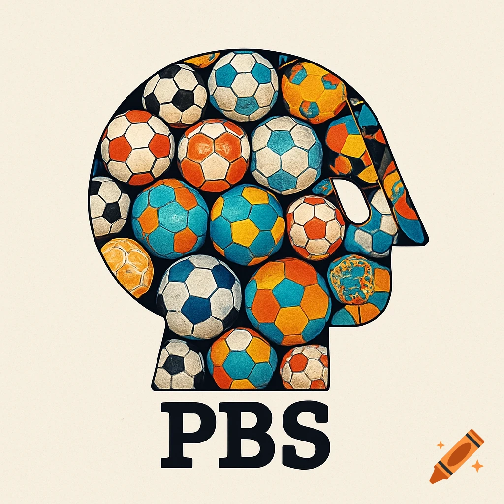 A stylized PBS head logo filled with colorful soccer balls against a light background, with 'PBS' text below.