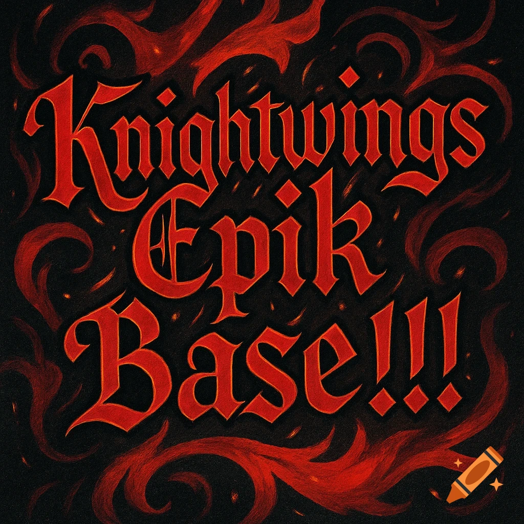 Red gothic text 'Knightwings Epik Base!!!' on a black background with swirling flame patterns.