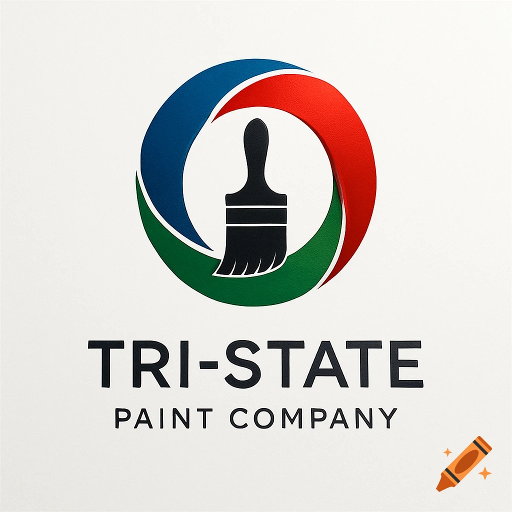 A logo for Tri-State Paint Company featuring a black paint brush icon within a circular design of blue, red, and green segments.