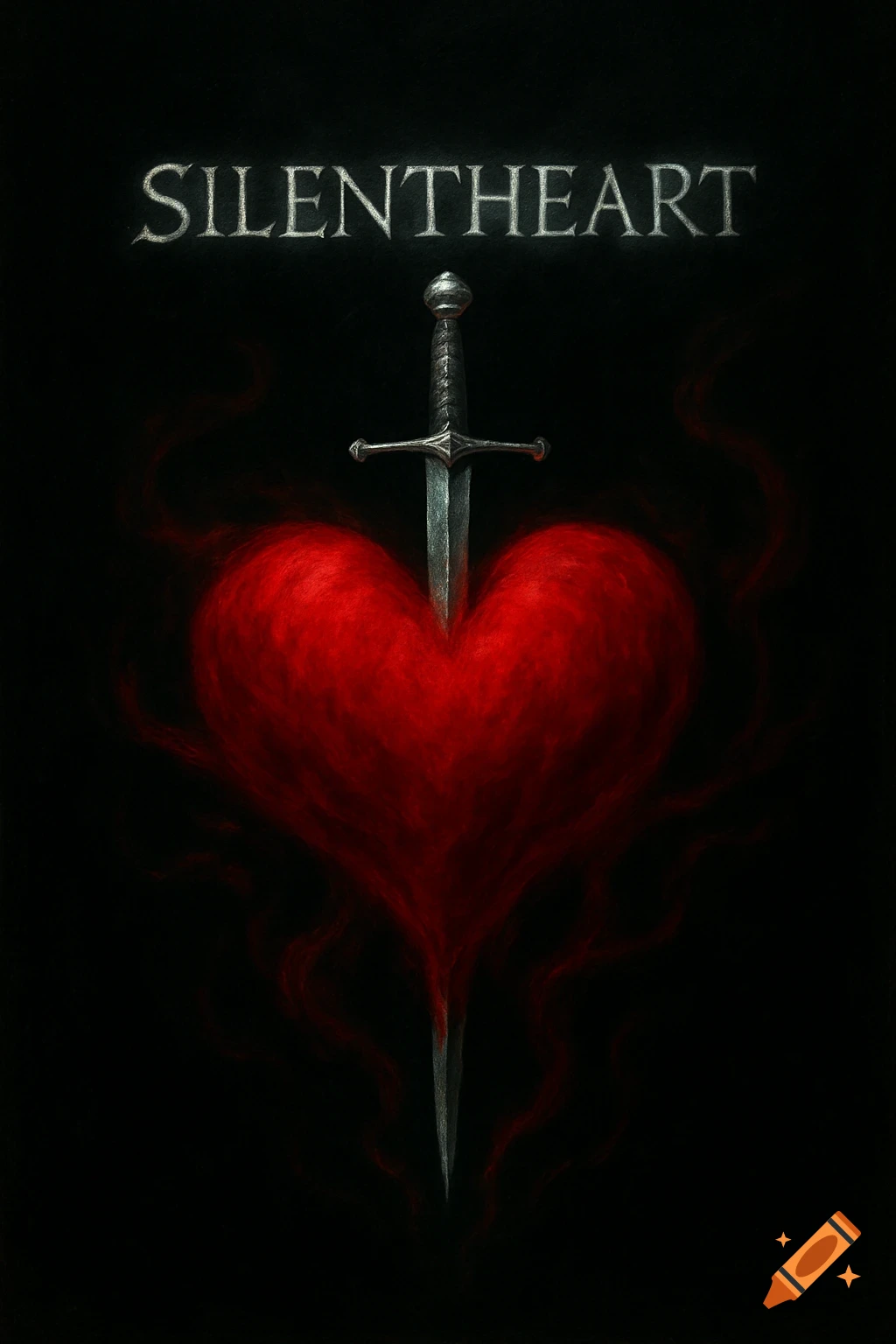 A dark, stylized image of a red heart with a sword piercing through it, and the word 'SILENTHEART' above.