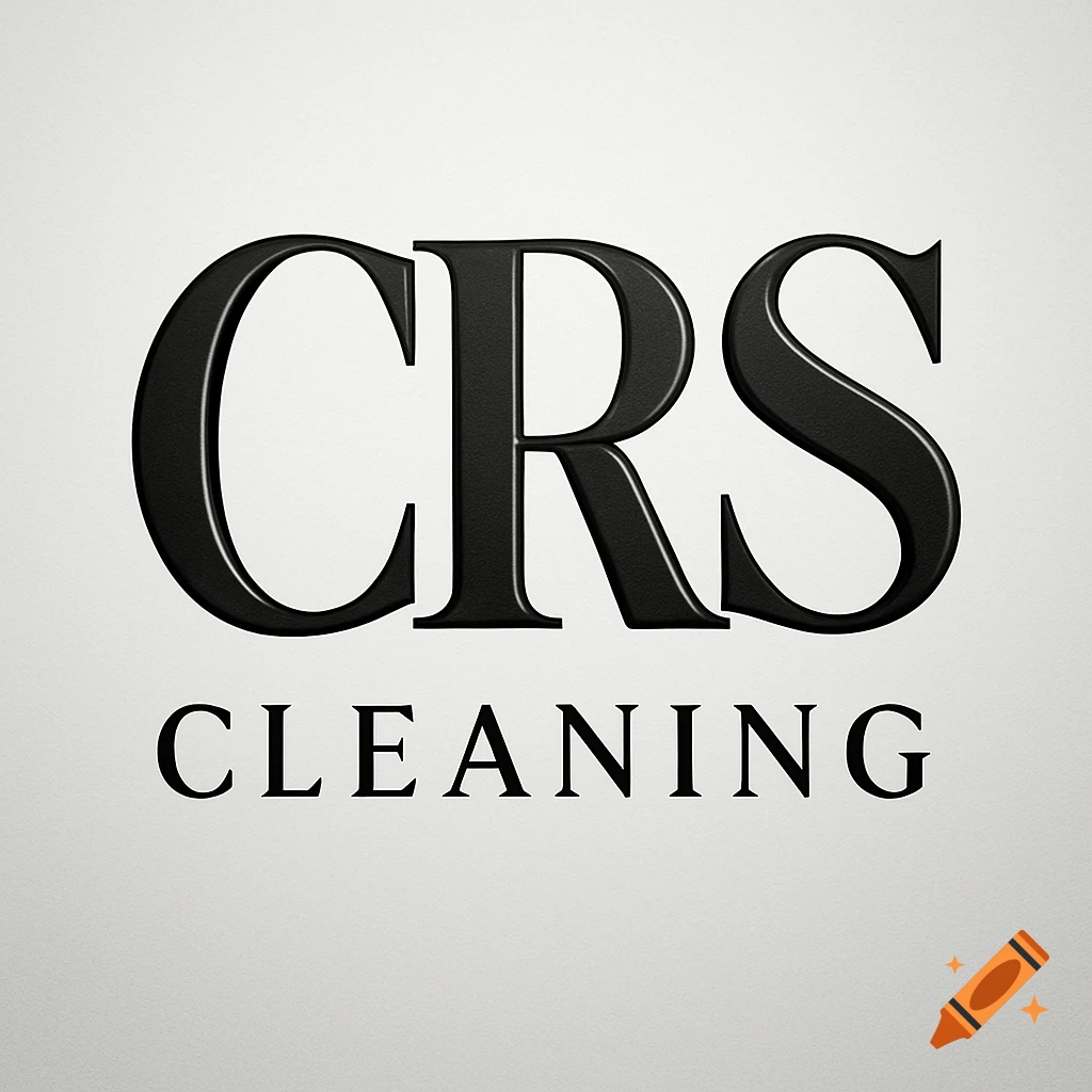A minimalist black and white logo featuring the letters "CRS" in large, textured 3D font above the word "CLEANING" in a simpler, flat font, all set against a light gray gradient background.