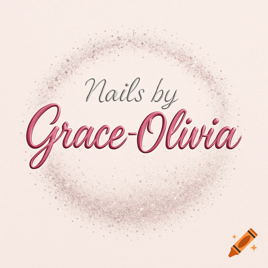 Logo for 'Nails by Grace-Olivia' featuring pink and grey script text with a surrounding glitter effect on a light background.