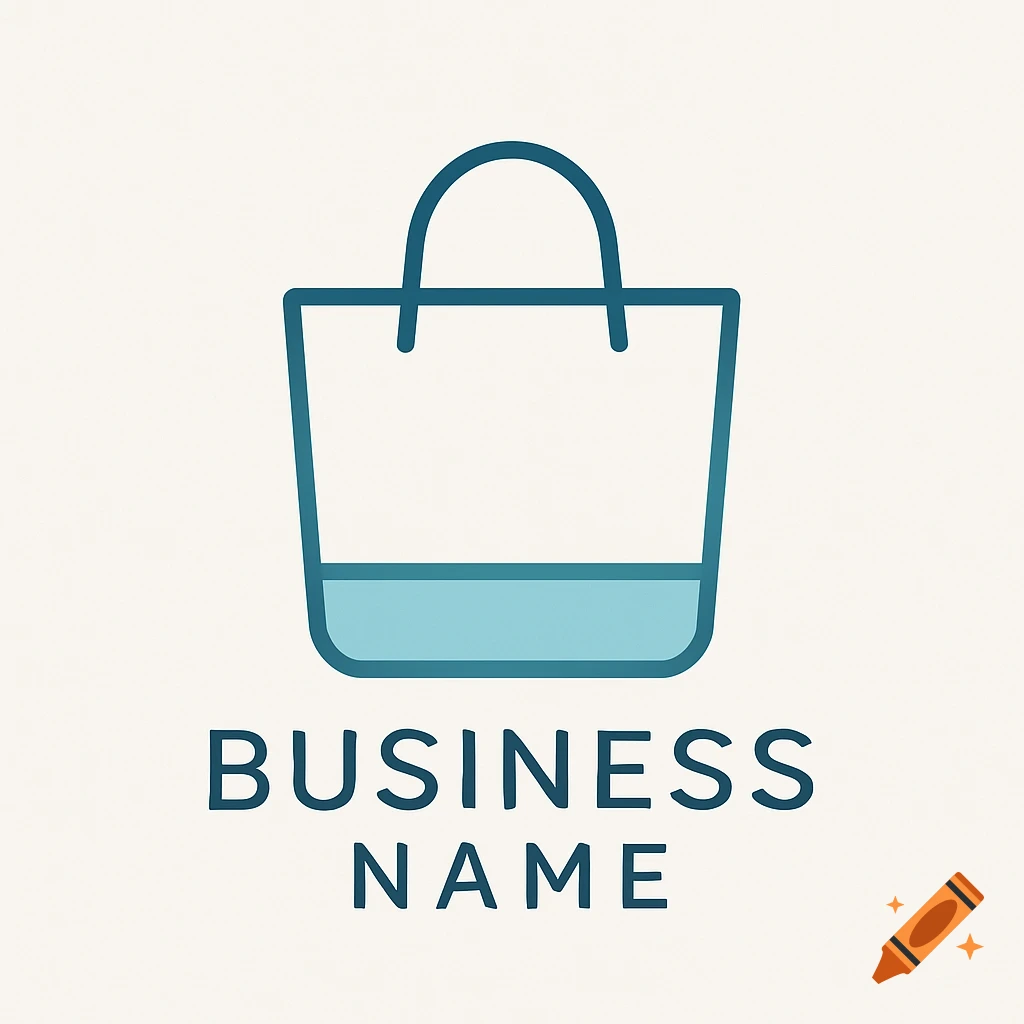 A simple logo with a blue outlined shopping bag icon and the words 'BUSINESS NAME' below it.