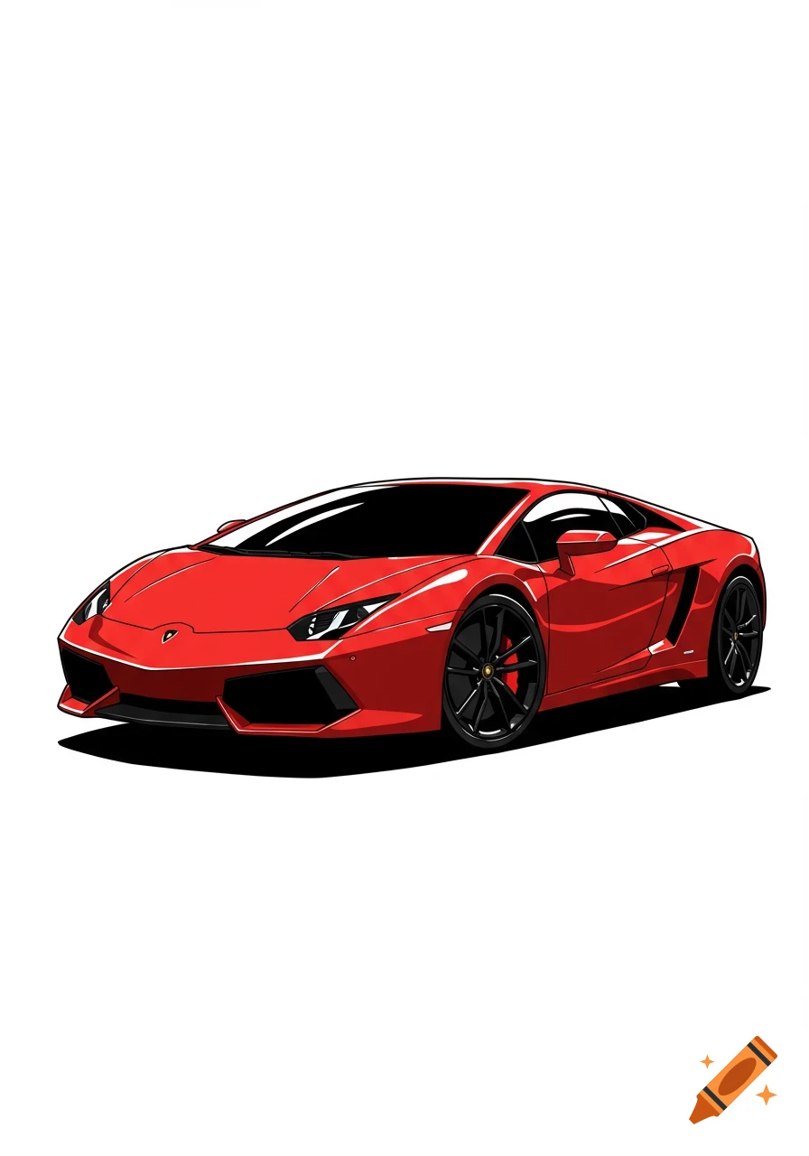 A red Lamborghini sports car in a cartoon style, isolated on a white background.