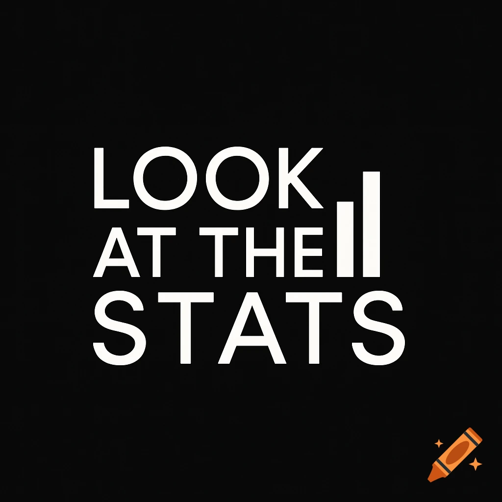 Minimalist black and white logo with the text 'LOOK AT THE STATS' and a bar chart icon.