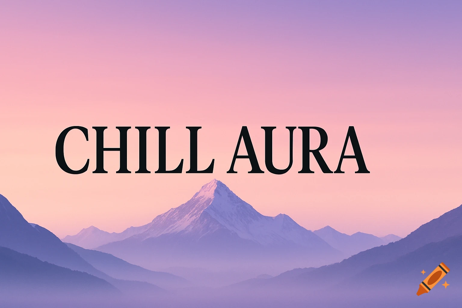 Text 'CHILL AURA' over a mountain landscape with a pink and purple gradient sky.
