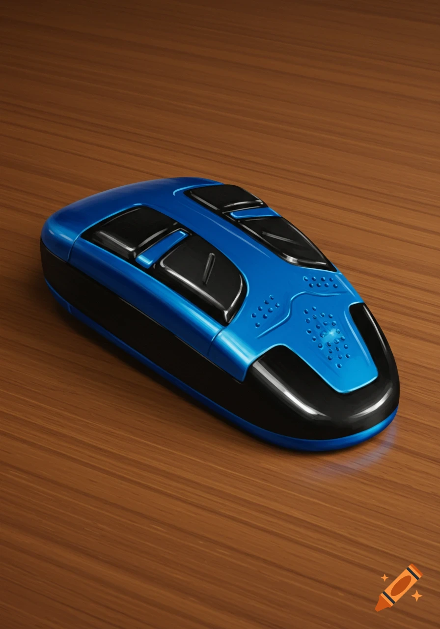 A blue and black golf grip trainer on a wooden surface.