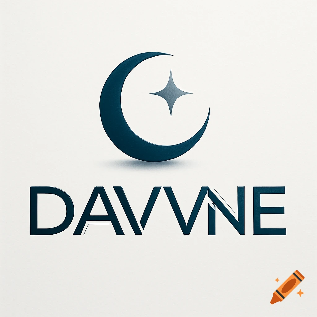 A dark blue crescent moon and a star design logo above the word "DAVVNE" in the same color, on a light background.