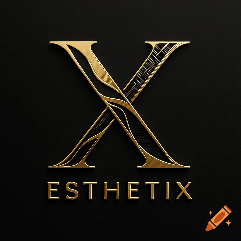 Luxurious gold X letter logo with the word ESTHETIX below on a black background.
