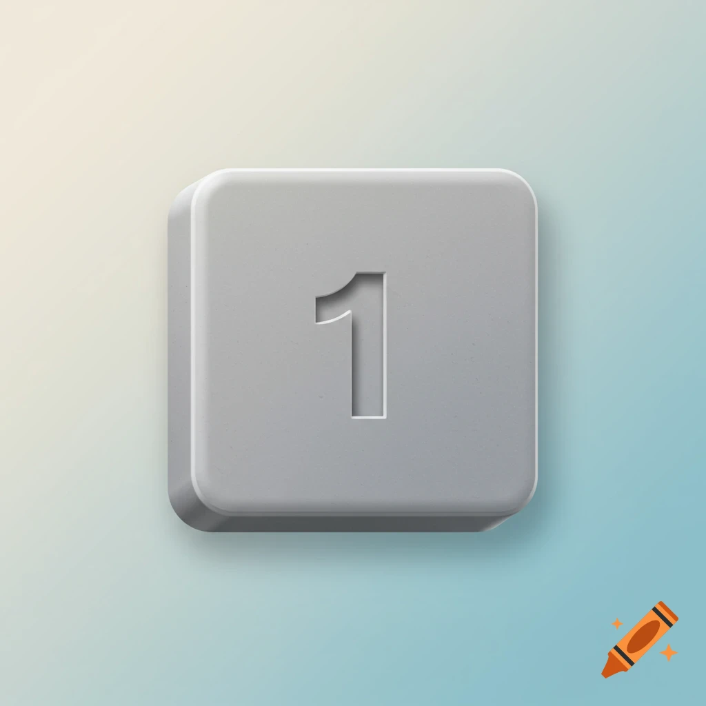 A grey, rounded square tile with the number 1 embossed or cut out, against a soft blue and white gradient background.