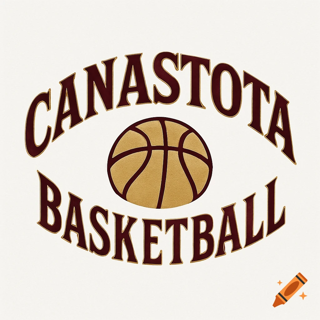 A maroon and gold logo featuring an arched 'CANASTOTA' above a basketball icon, with 'BASKETBALL' arched below it.
