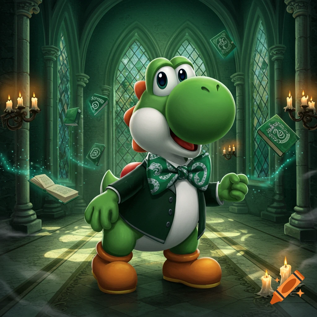 Yoshi cartoon with a Kawasaki ZX4RR motorcycle in black and