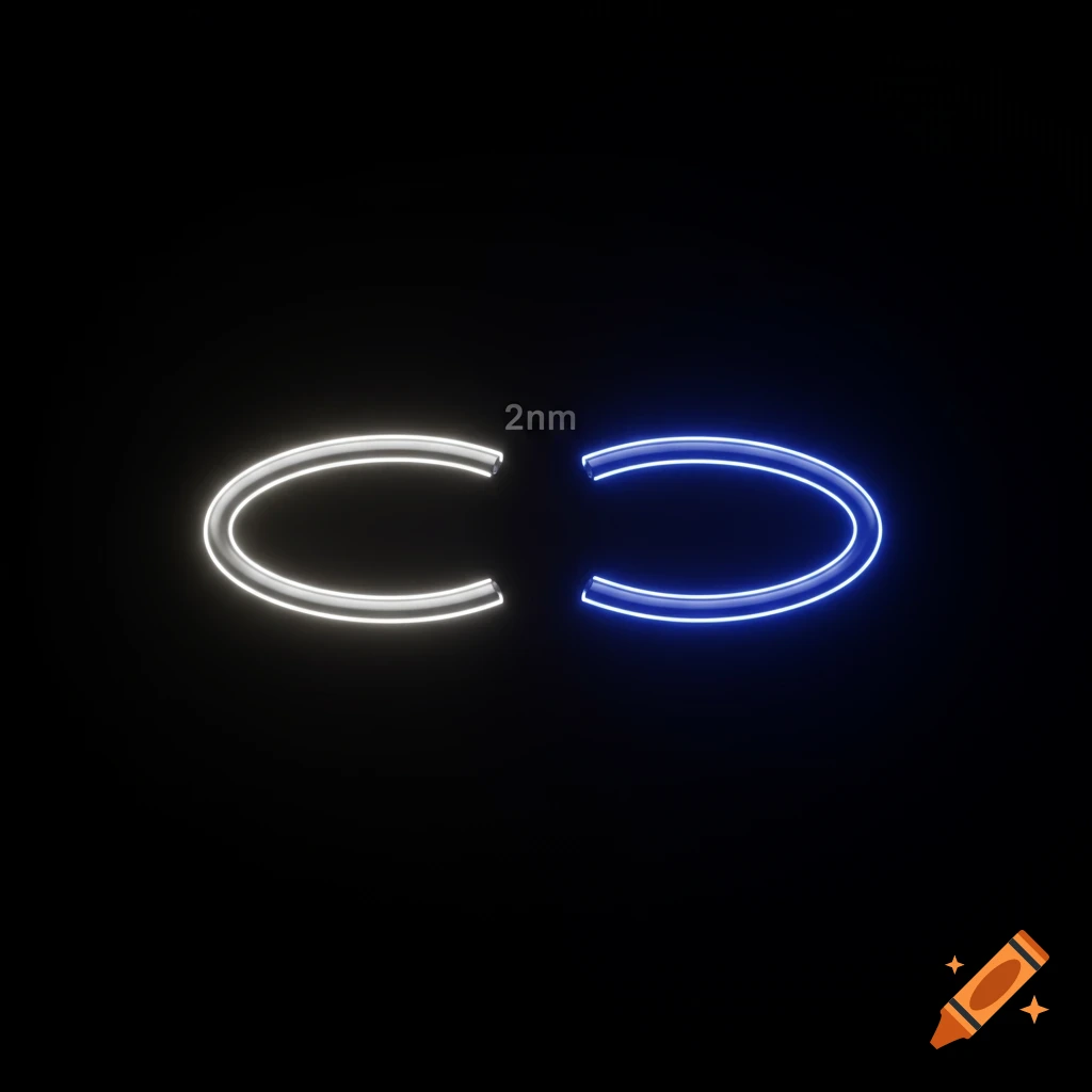 Two glowing, arcing shapes, one white and one blue, with '2nm' text above them on a black background.