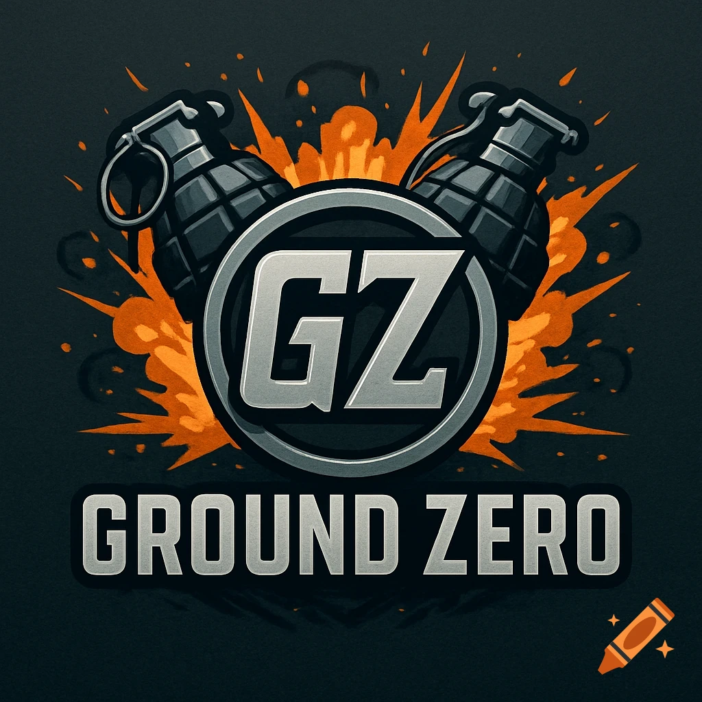 Stylized logo featuring two grenades exploding behind a circular 'GZ' emblem, with 'GROUND ZERO' text below.