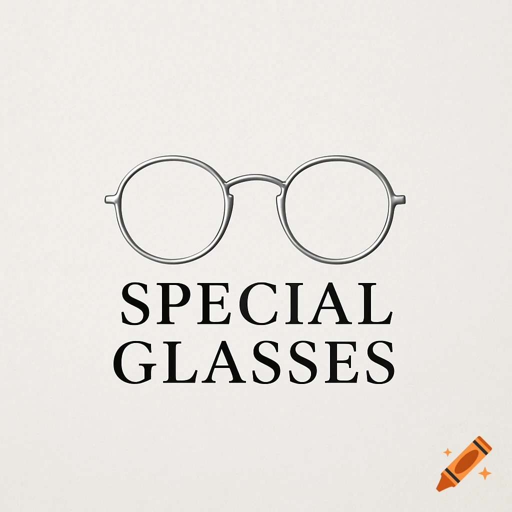 Minimalist logo featuring silver round eyeglasses above the words 'SPECIAL GLASSES' in black on a light beige background.