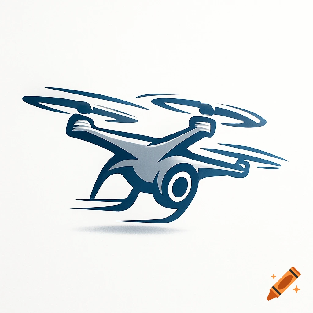 Stylized blue and gray drone logo on a white background.