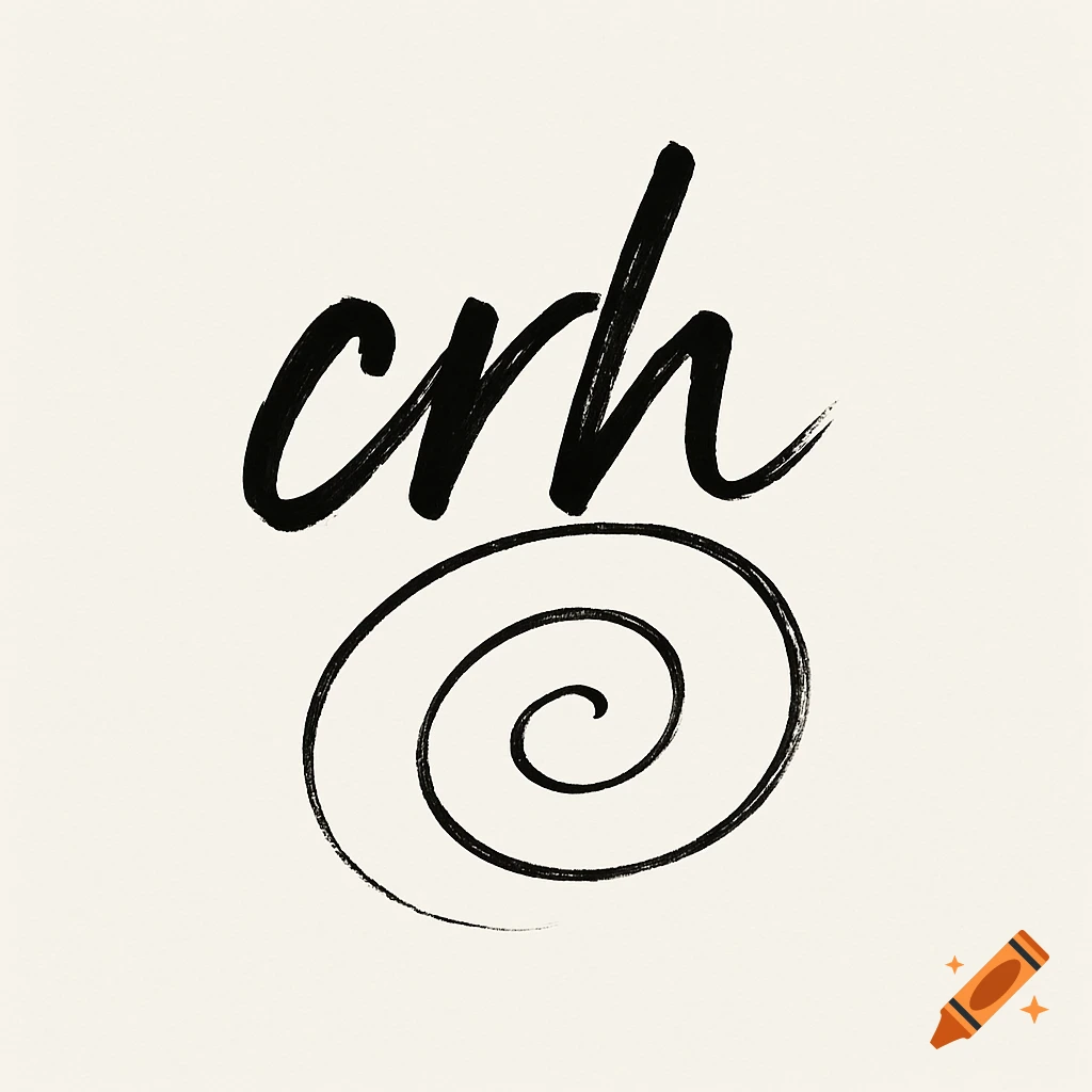 Black script letters "crh" above a hand-drawn spiral on a light background, designed as a logo.