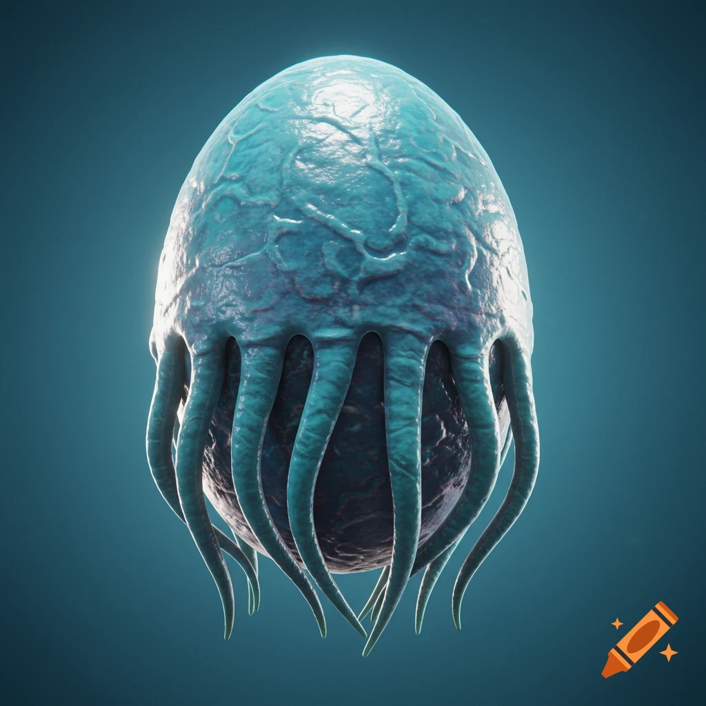 A blue, textured 3D rendered fantasy creature egg with smooth tentacles against a plain background.