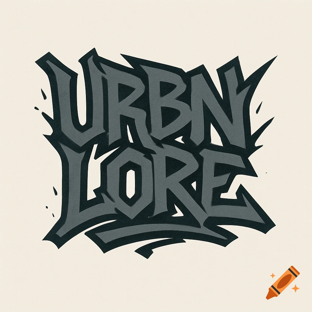 Graffiti-style logo for Urbn Lore in dark gray and black on a light background.