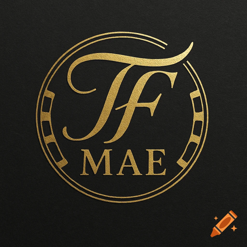 Gold logo with intertwined 'TF' and 'MAE' in a circular design on a dark textured background.