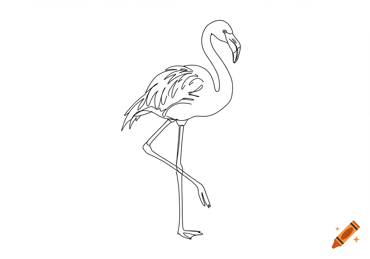 An outline sketch of a flamingo standing on one leg.