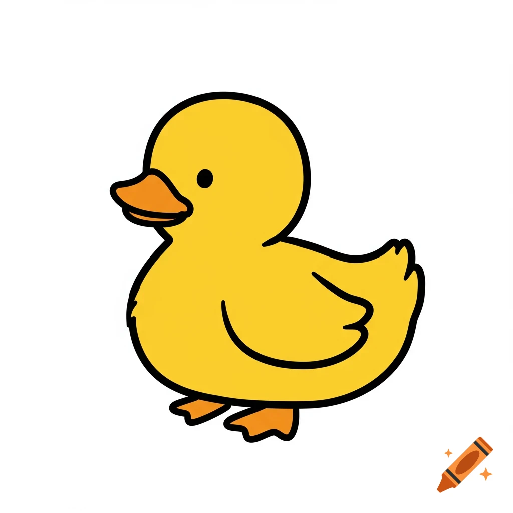 A small yellow duck with a simple style and a thick black outline.