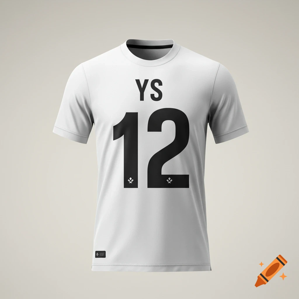 A white sports jersey with the black initials "YS" above the number "12" on the front, set against a light background.