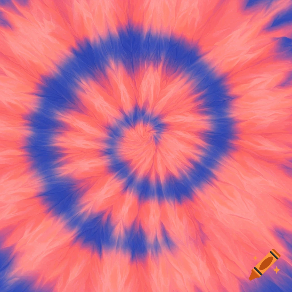A vibrant red-orange and blue tie-dye swirl pattern.