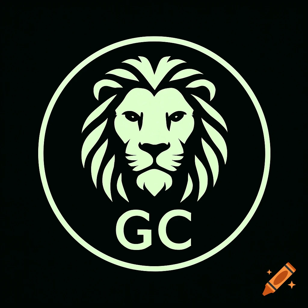 A light green lion head logo inside a circle with the letters GC below it on a black background.