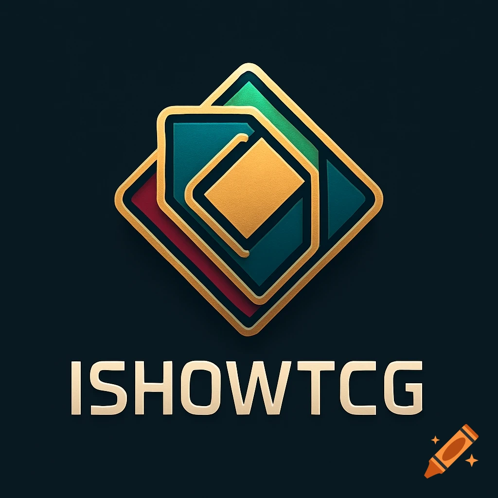 A stylized logo with stacked, rounded square shapes in gold, teal, green, and red against a dark background, with "ISHOWTCG" text below.