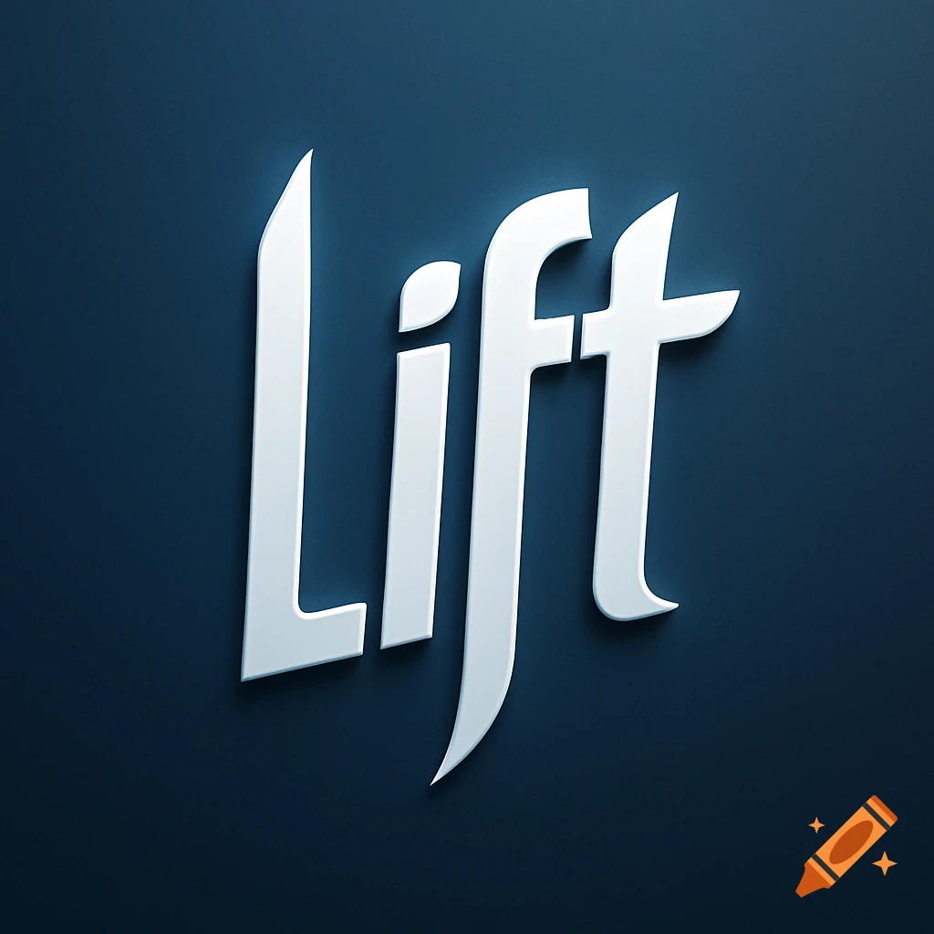 A white, stylized 3D word 'Lift' with a subtle shadow against a dark blue background.