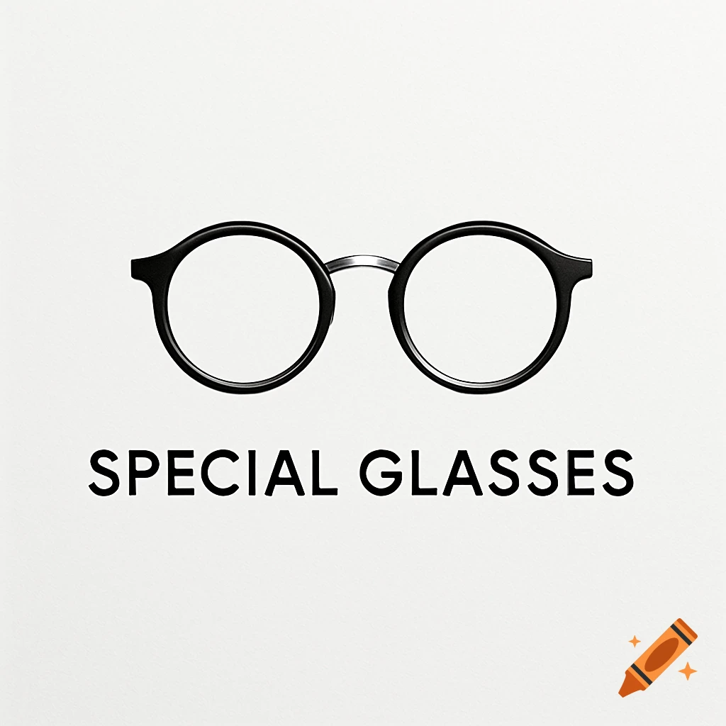 Minimalist black and silver round eyeglasses logo with the text 'SPECIAL GLASSES' on a white background.