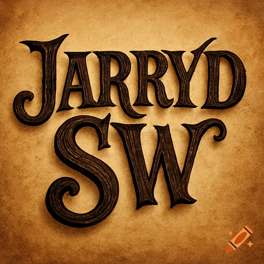 The words JARRYD SW in a dark, stylized, vintage font resembling carved wood on aged brown paper.