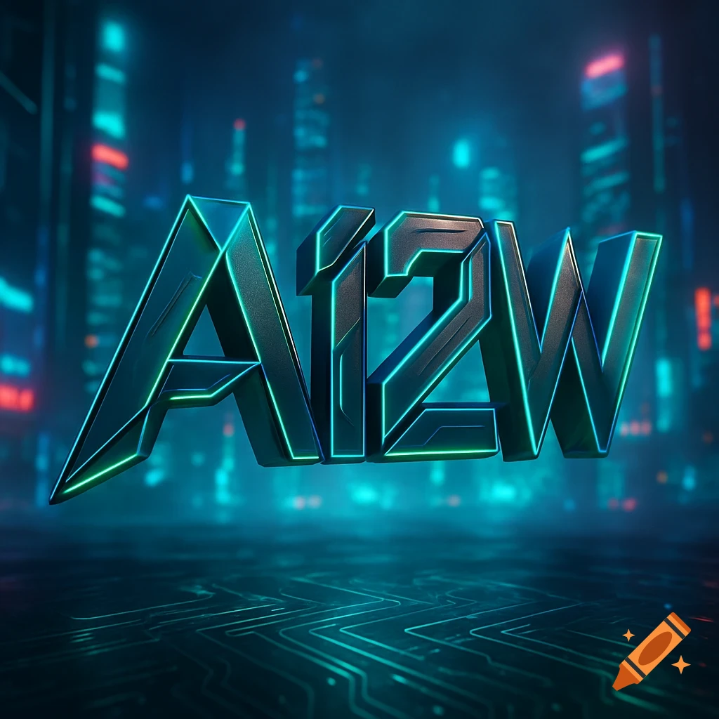 A 3D futuristic logo spells 'AI2W' in black and neon green, set against a blurry cyberpunk city background with circuit patterns.