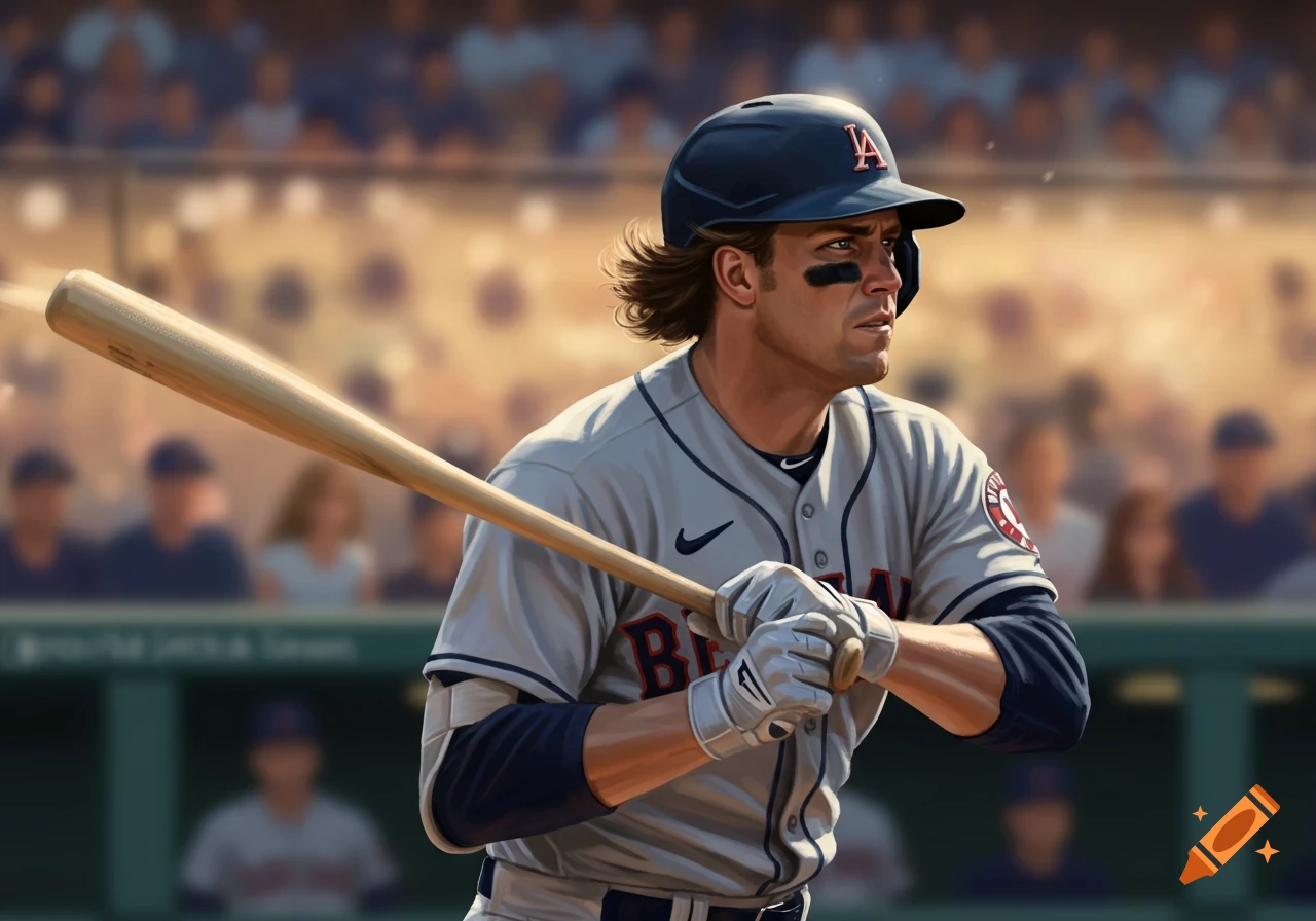 A baseball player in a grey uniform and helmet holds a bat in a brightly lit stadium.