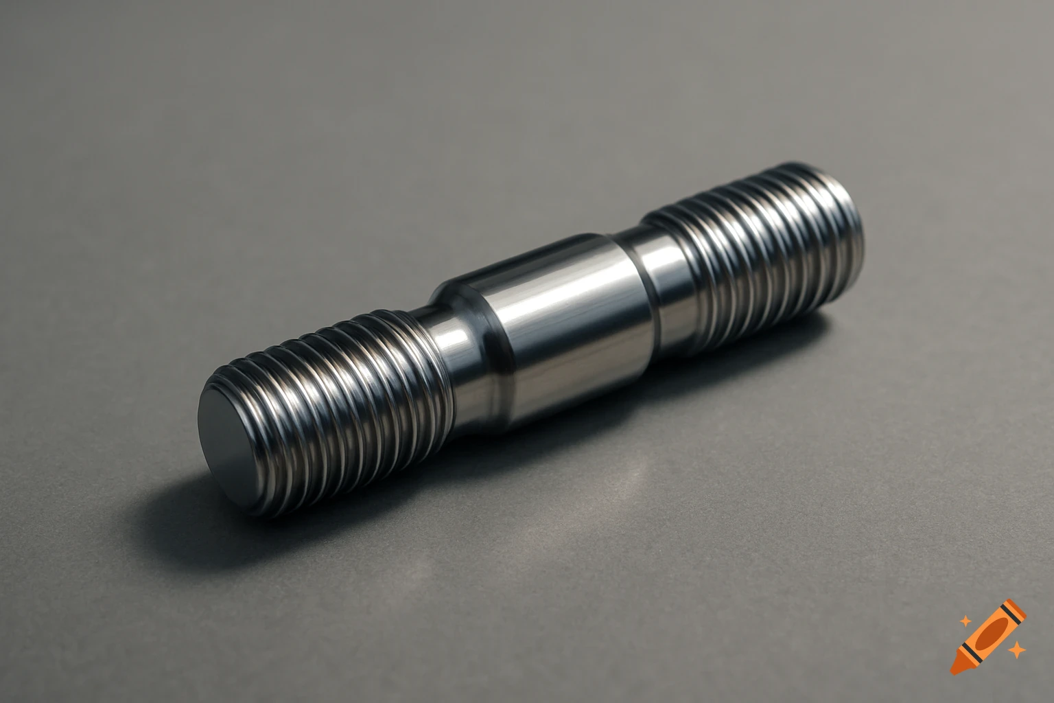 Close-up of a silver double-ended stud on a gray surface.