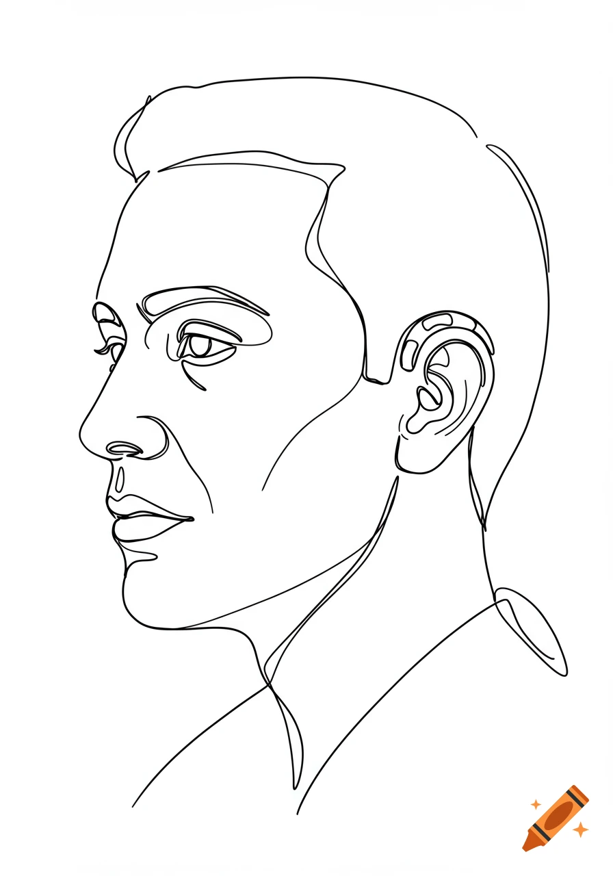 Single line drawing of a man's profile with a hearing aid.