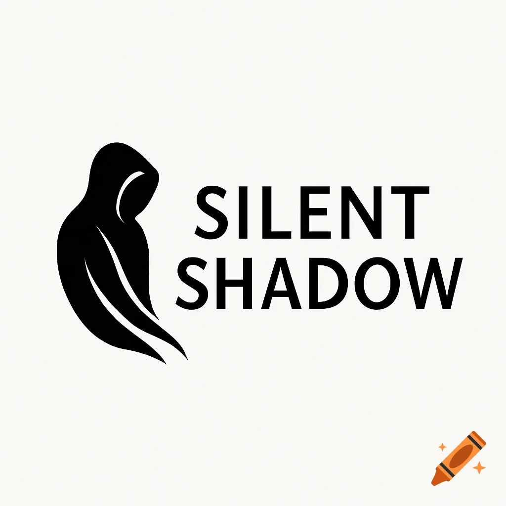 A black and white logo featuring a hooded, faceless silhouette next to the words SILENT SHADOW.
