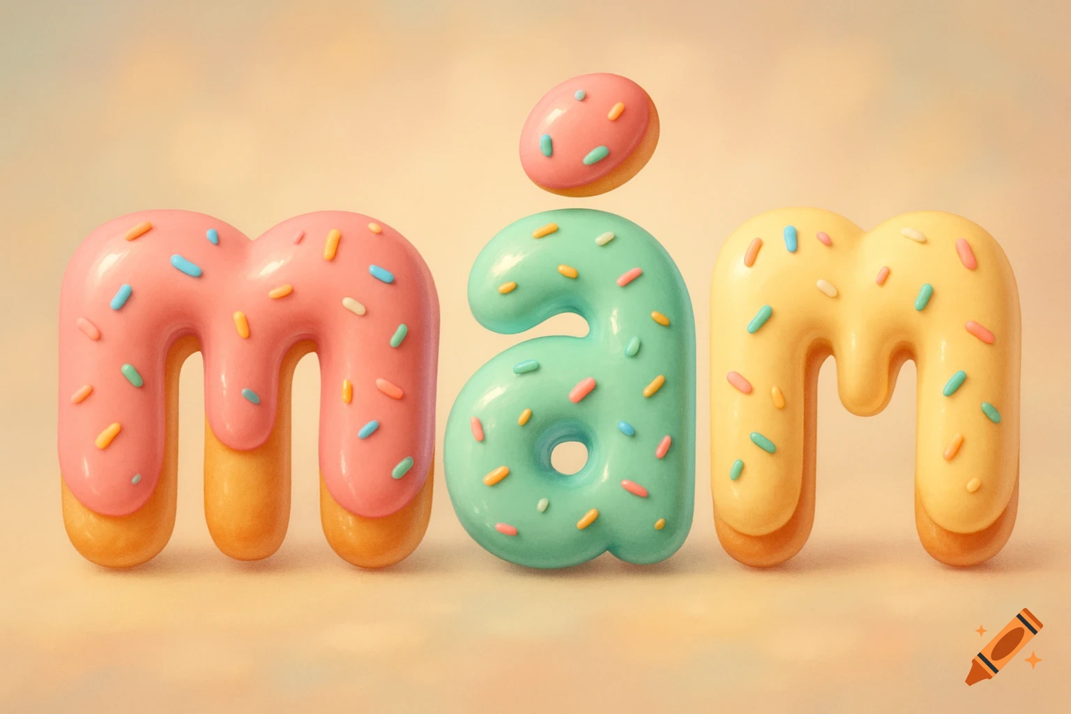 The word "mắm" spelled out in vibrant, donut-shaped letters with colorful sprinkles and icing.